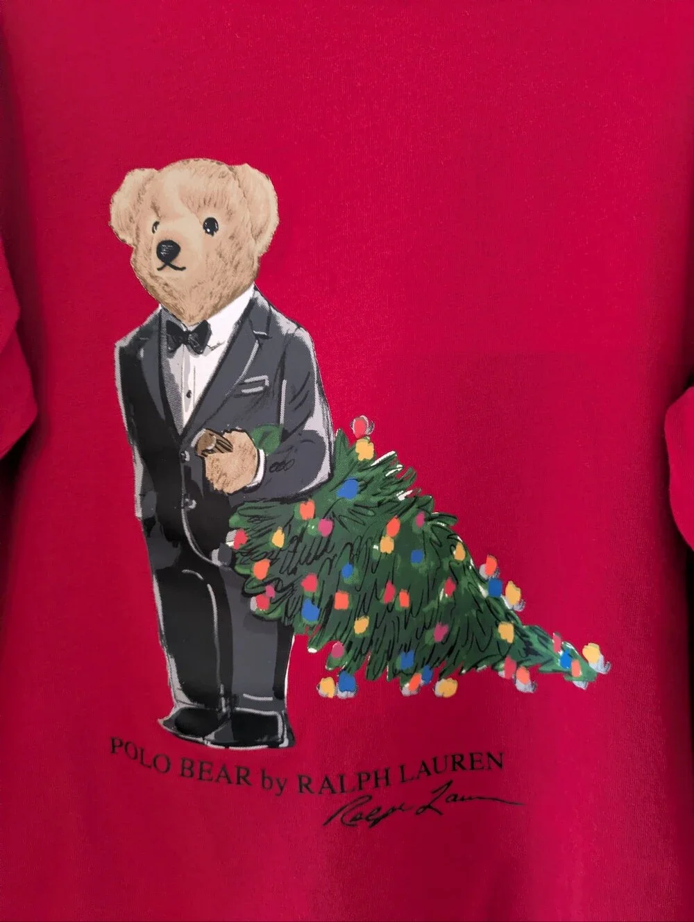 Ralph Lauren Red Polo Bear Graphic Long Sleeve Holiday Shirt ~ Sz 8